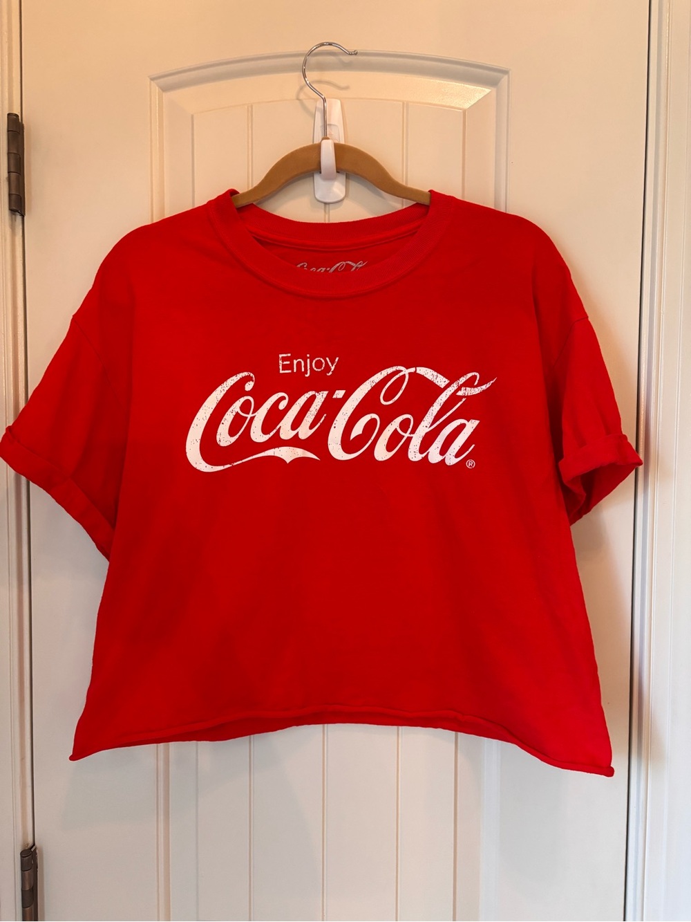 Coca Cola Red Crop Tee with White Logo women’s L